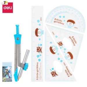 Bộ compa thước kẻ 7 món, màu hồng / xanh dương - Deli 9614 (E9614)