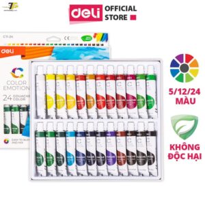 Màu nước Gouache dạng tuýp 12ml Deli - 5/12/24 màu - 1 hộp - EC11