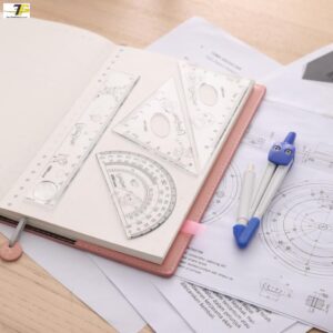 Bộ 5 dụng cụ đo độ, eke, thước thẳng, compa Deli E9598