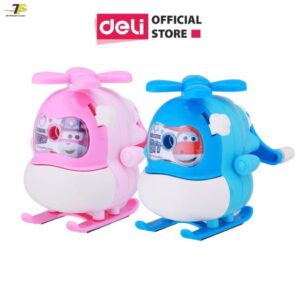 Gọt chì quay tay Deli 10904 - Hình máy bay trực thăng Super Wings - Màu Hồng/Xanh - 1 chiếc - ER10904