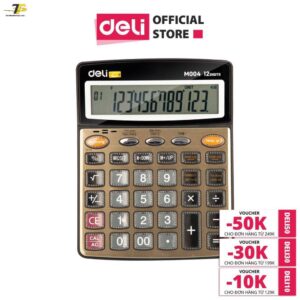 Máy tính nói 12 số - phím phủ Acrylic - Vàng đồng - Deli EM00450