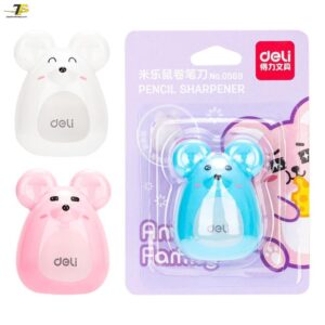 Gọt chì mini Deli 569 - Hình chú chuột - Trắng/Xanh dương/Hồng
