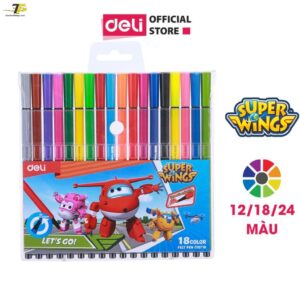 Bút màu nước Super Wings Deli - 12 màu/18 màu/24 màu - 1 vỉ - EC10700 /EC10710 /EC10720