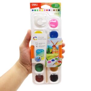 Màu Nước Dạng Nén + 1 Cọ Vẽ - Deli EC10-8 (8 màu) / EC10-12 (12 màu)