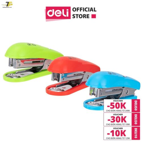 Dập ghim / Bấm Kim mini #10 Deli, Đính kèm 1000 chiếc ghim 12 trang, Xanh, đỏ, xanh lá – 1 cái E0253