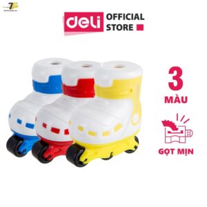 Gọt chì mini Deli 528 / ER00701 – Hình giày patin / tên lửa – Xanh dương/Đỏ/Vàng