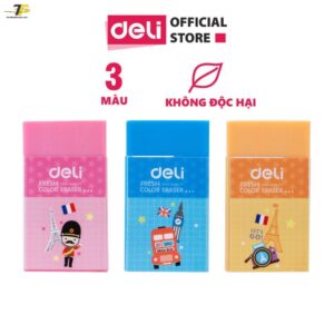 Gôm Tẩy Hình vẽ hoạt hình Deli - Hồng / cam / xanh dương - Hộp 30/45 chiếc -W27956 / W27950