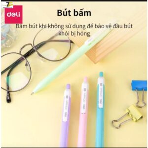 Bút bi bấm cao cấp mực xanh ngòi 0.7mm – DELI Q03336 (Deli CQ184), viết nét đều trơn tru – Combo 6 cây