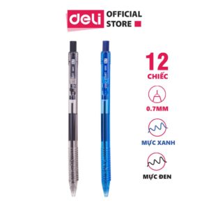 Bút bi bấm ngòi 0.7mm không đệm tay Deli EQ00120 / EQ00130 - mực Xanh/Đen