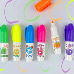 Set 6 Bút Dạ Quang Deli U611/U612 (Deli 611 / 612) – Màu Neon Nổi Bật, Hình Vẽ Cute & Chống Nhòe Mực