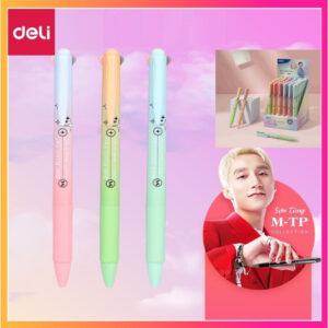 Bút bi 4 màu pastel Deli CQ183 ngòi 0.7mm / Bút 4 màu êm trơn Q183 (Sơn Tùng MTP)