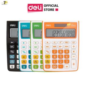Máy tính kỹ thuật 12 số Deli 1238 - Đen, Cam, Xanh dương, Xanh lá