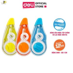 Bút xoá băng 12m Deli, Xanh dương/Cam/Xanh lá - 1 chiếc - E8137