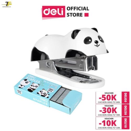 Dập ghim / Bấm kim mini hình Panda, 12 trang kèm 1000 chiếc ghim – Deli 453 (E0453)