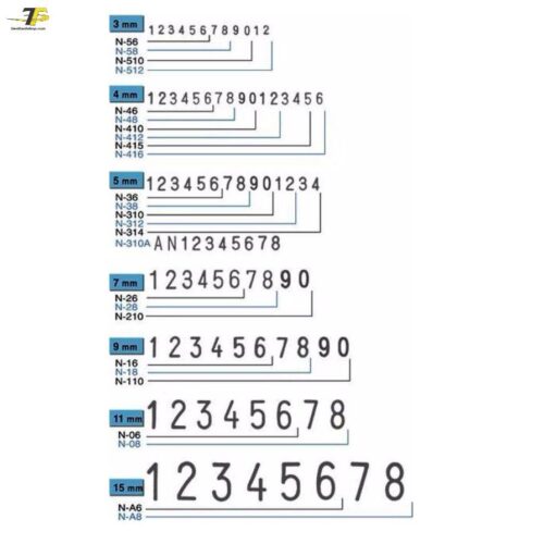 Dấu 12 số xoay shiny N512 - 3mm / N412 - 4mm / N312 - 5mm / NB12 - 18mm