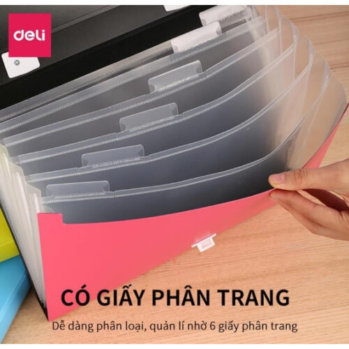 Cặp tài liệu 6 ngăn cao cấp có khóa bấm Deli 38125 (E38125)