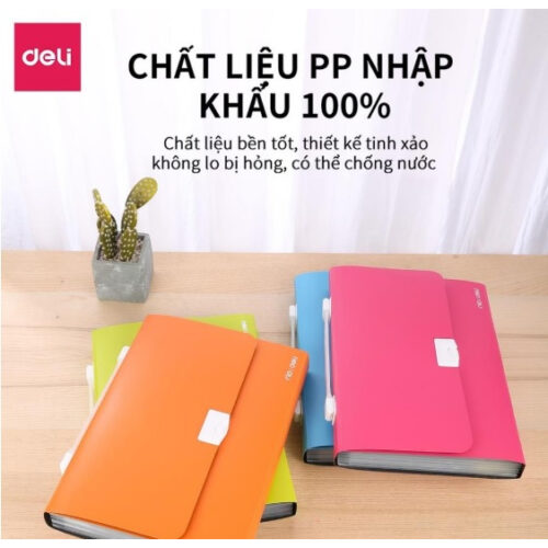 Cặp tài liệu 6 ngăn cao cấp có khóa bấm Deli 38125 (E38125)