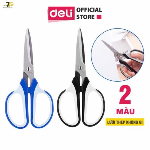 Kéo văn phòng 190mm Deli, Đen/Xanh – E6001