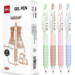 Combo 4 cây Bút Gel mực đen 0.5mm - Hương Dâu/ Sữa/ Dưa lưới/ Socola - Deli EG611X (Deli G611X)