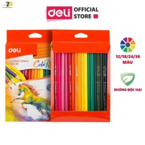 Bút chì màu (hộp giấy) Deli - 12 màu/18 màu/24 màu/36 màu - 1 hộp - EC00300/EC00310/EC00320/EC00330