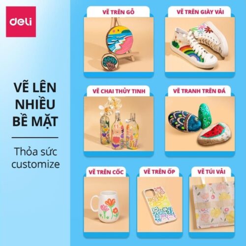 Bút sơn Acrylic Marker 24 màu Deli HM108 (mã mới EC189) – Chống nước vẽ trên mọi chất liệu