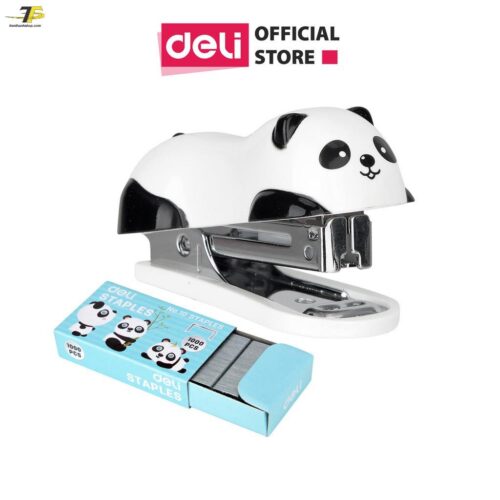 Dập ghim / Bấm kim mini hình Panda, 12 trang kèm 1000 chiếc ghim – Deli 453 (E0453)