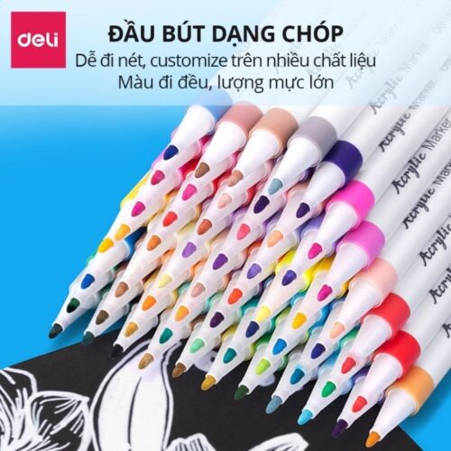 Bút sơn Acrylic Marker 24 màu Deli HM108 (mã mới EC189) – Chống nước vẽ trên mọi chất liệu