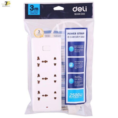 Ổ cắm điện Deli – dây 2m/3m/5m – E18339-02 / E18339-03 / E18339-05