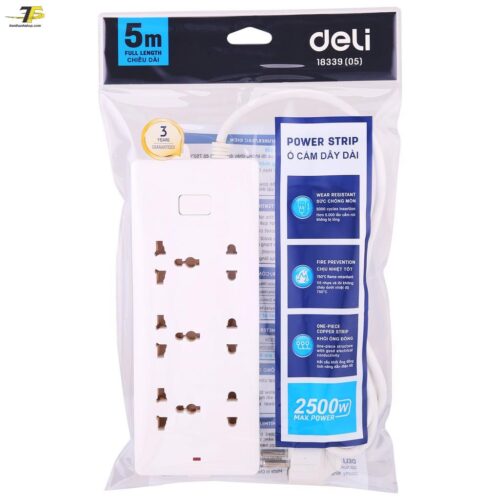 Ổ cắm điện Deli – dây 2m/3m/5m – E18339-02 / E18339-03 / E18339-05