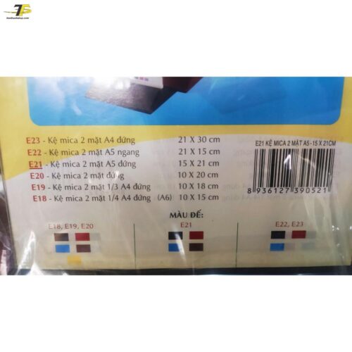 Kệ mica 2 mặt đứng đế nhựa màu, E18 / E19 / E20 / E21 / E22 / E23