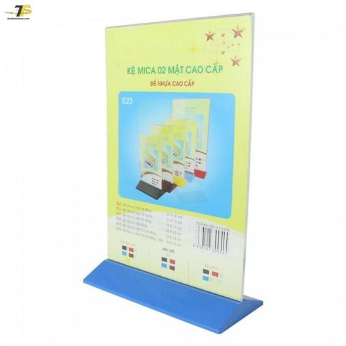 Kệ mica 2 mặt đứng đế nhựa màu, E18 / E19 / E20 / E21 / E22 / E23