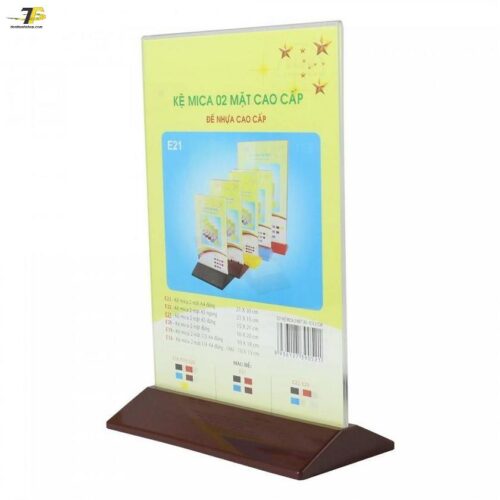 Kệ mica 2 mặt đứng đế nhựa màu, E18 / E19 / E20 / E21 / E22 / E23