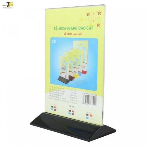 Kệ mica 2 mặt đứng đế nhựa màu, E18 / E19 / E20 / E21 / E22 / E23