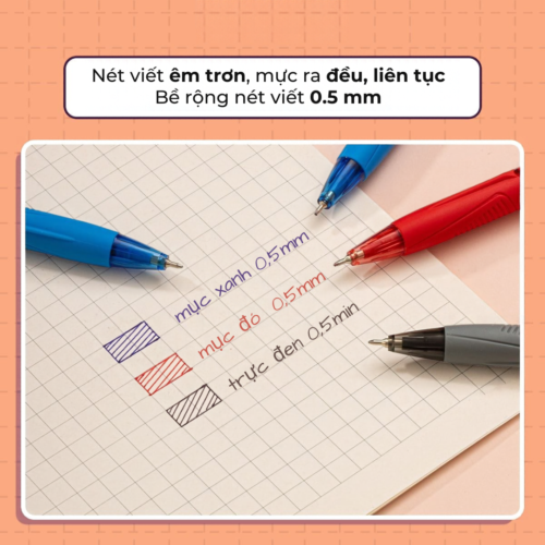 BÚT BI THIÊN LONG TL-095 (LARIS) – NGÒI 0.5MM VIẾT SIÊU ÊM, CÓ ĐỆM CAO SU CHỐNG MỎI TAY, THIẾT KẾ BẤM THÔNG MINH